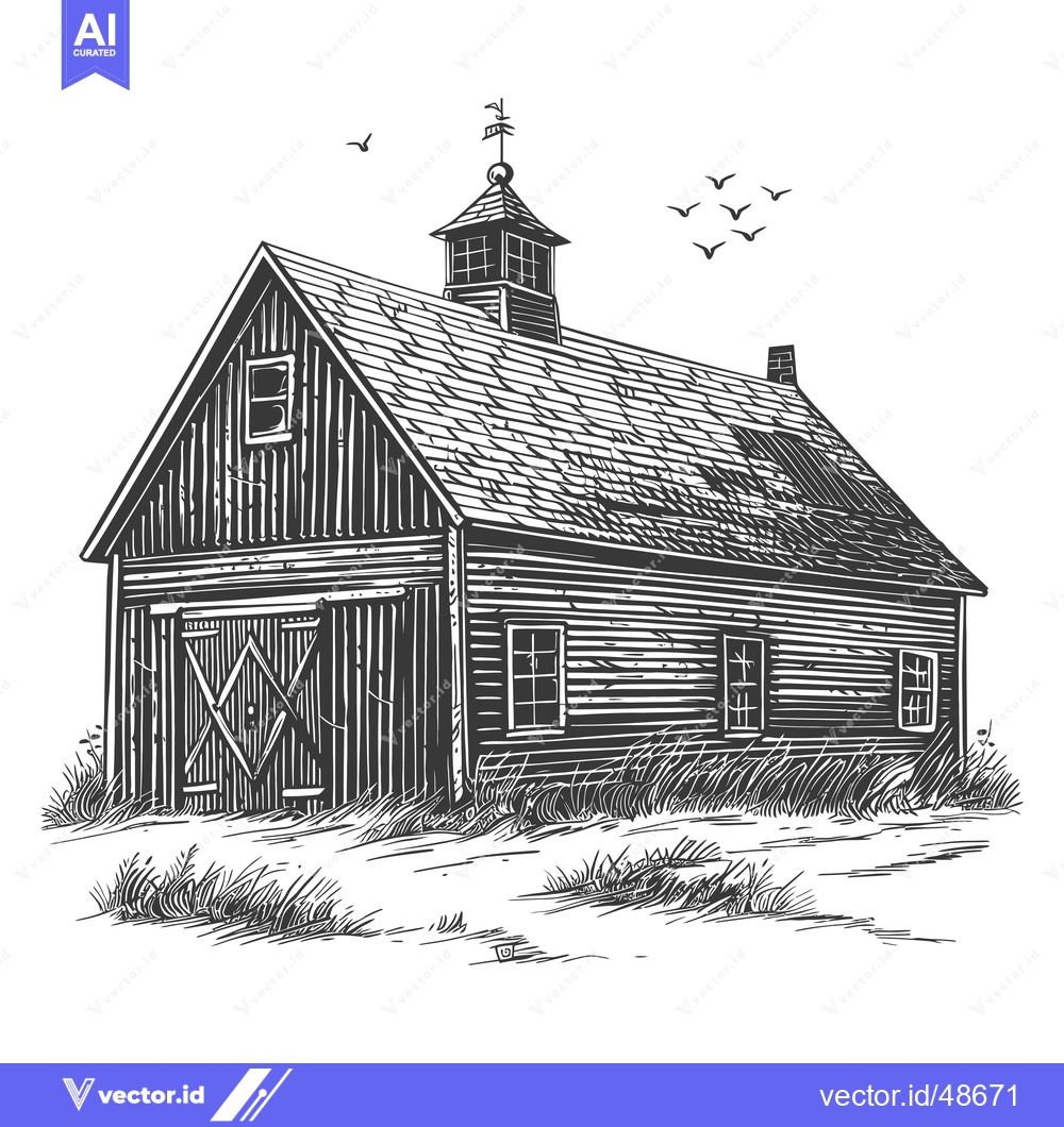 Premium Vector of Rustic Wooden Barn with Weathervane and Birds