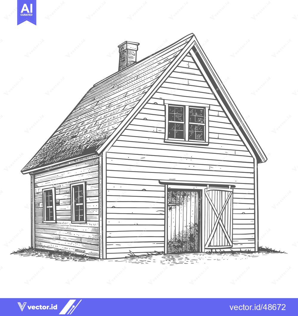 Premium Vector dari A Rustic Wooden Farmhouse With A Gable Roof