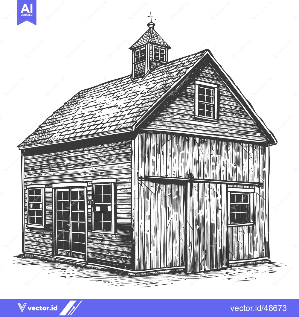 Premium Vector dari Rustic Wooden Barn With Gable Roof And Cupola