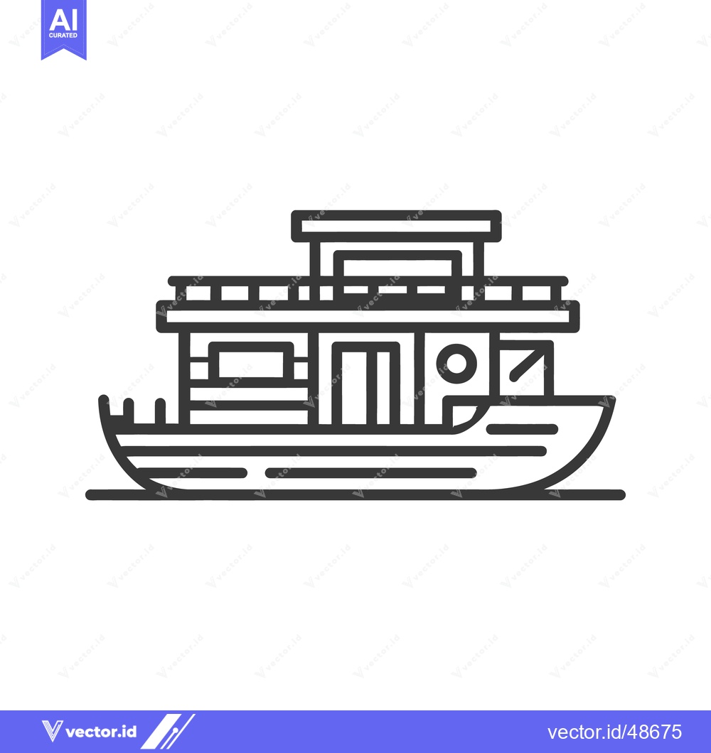 Premium Vector dari Minimalist Line Art: Detailed Houseboat Icon on White Background