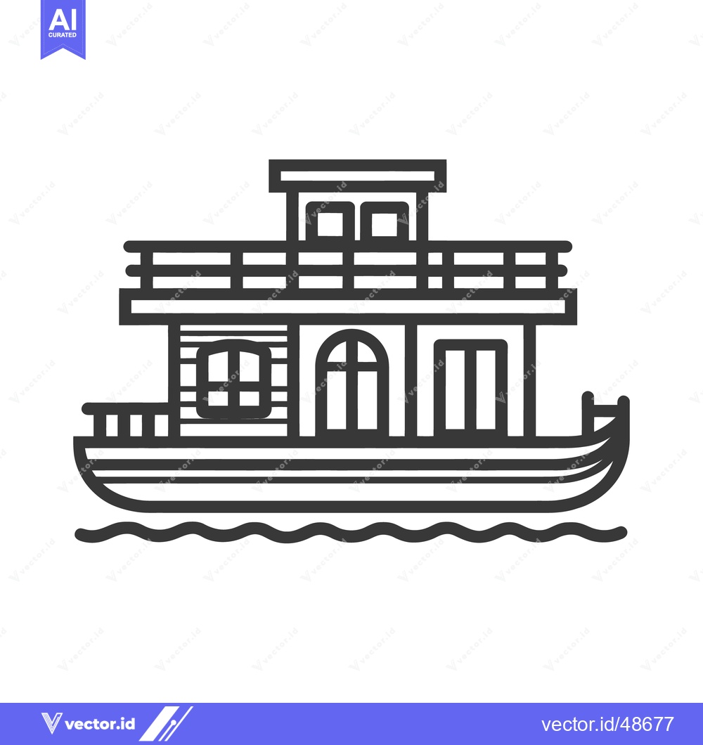 Premium Vector dari Minimalist Line Art: Riverboat on Gentle Waves Icon