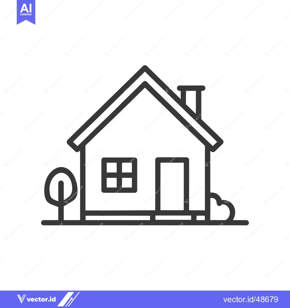 Premium Vector dari Minimalist House Icon with Tree and Bush Outline