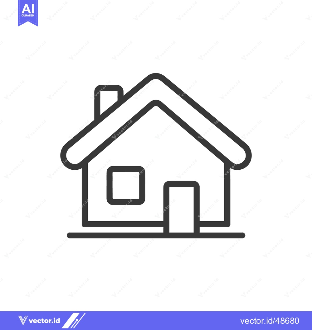 Premium Vector of Simple House Icon with Chimney, Door, and Window in Black Outline