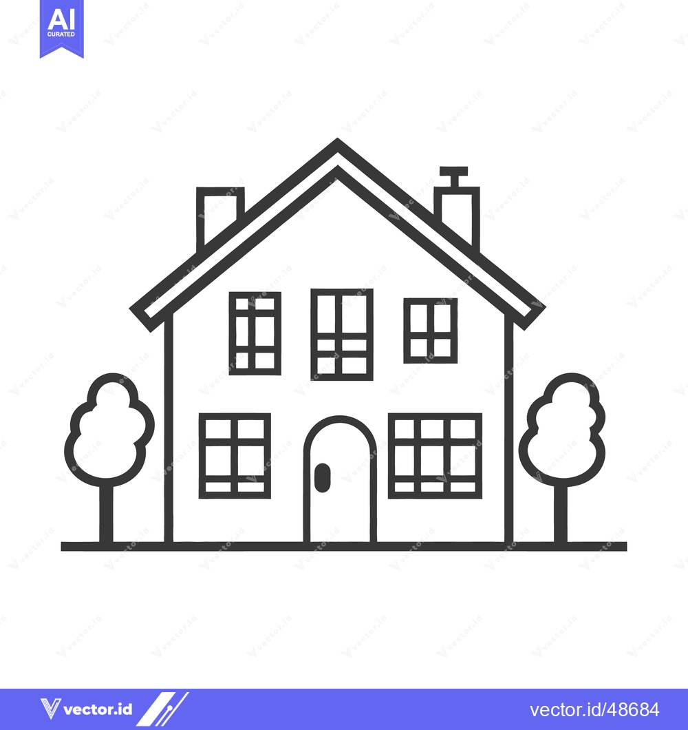 Premium Vector dari A simple illustrated line drawing of a residential house and trees