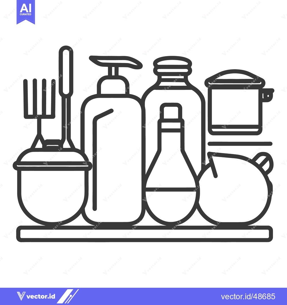 Premium Vector dari Various household items are neatly arranged on a minimalist shelf