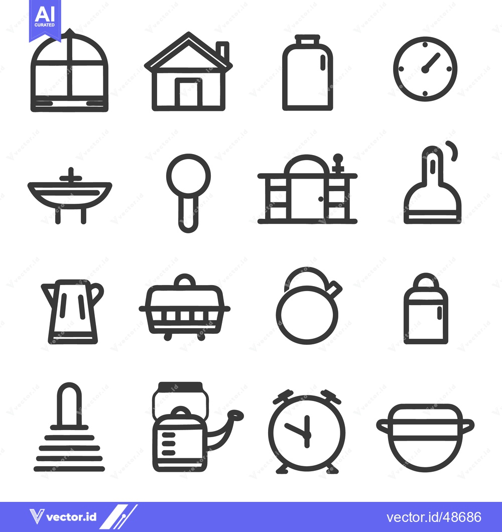 Premium Vector of Various household icons depicting objects and accessories in black lin