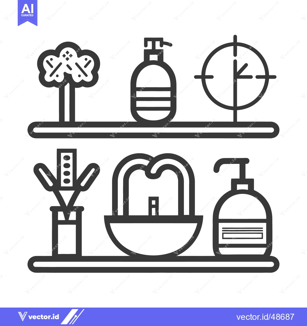 Premium Vector dari Bathroom shelf with various toiletries and decorative elements arrange