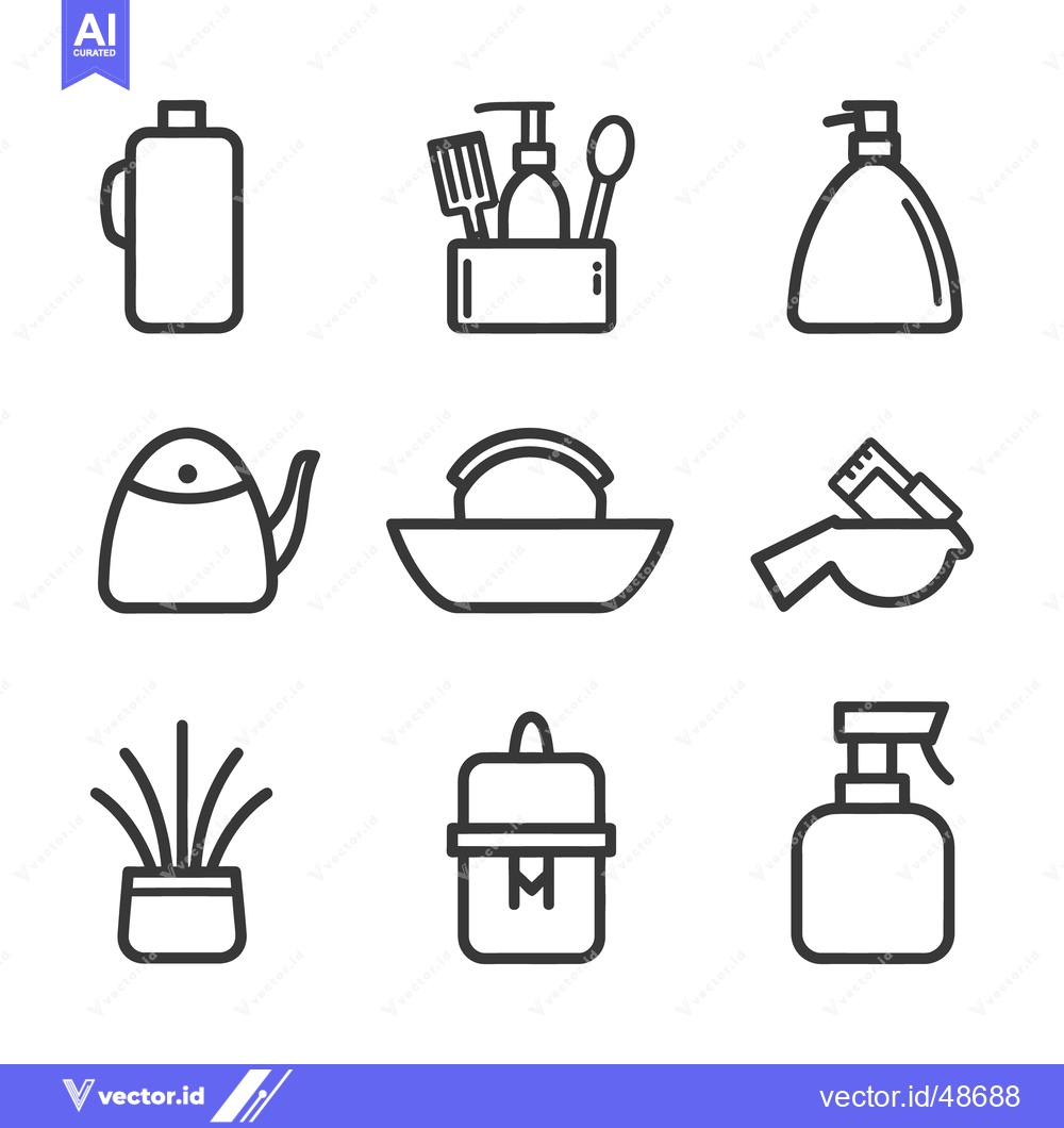 Premium Vector of A collection of line art illustrations of various household items