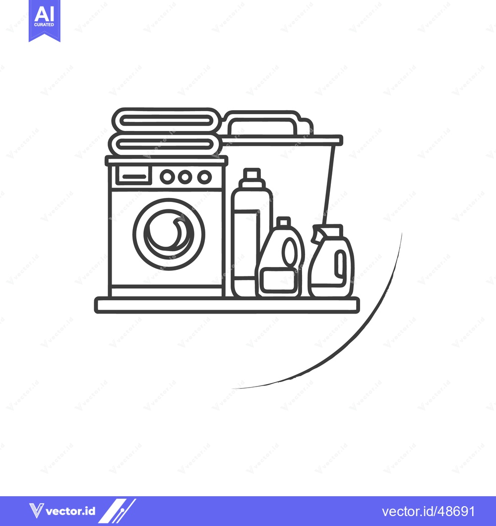 Premium Vector dari Laundry Room Essentials: Washing Machine, Detergent, and Towels Line A