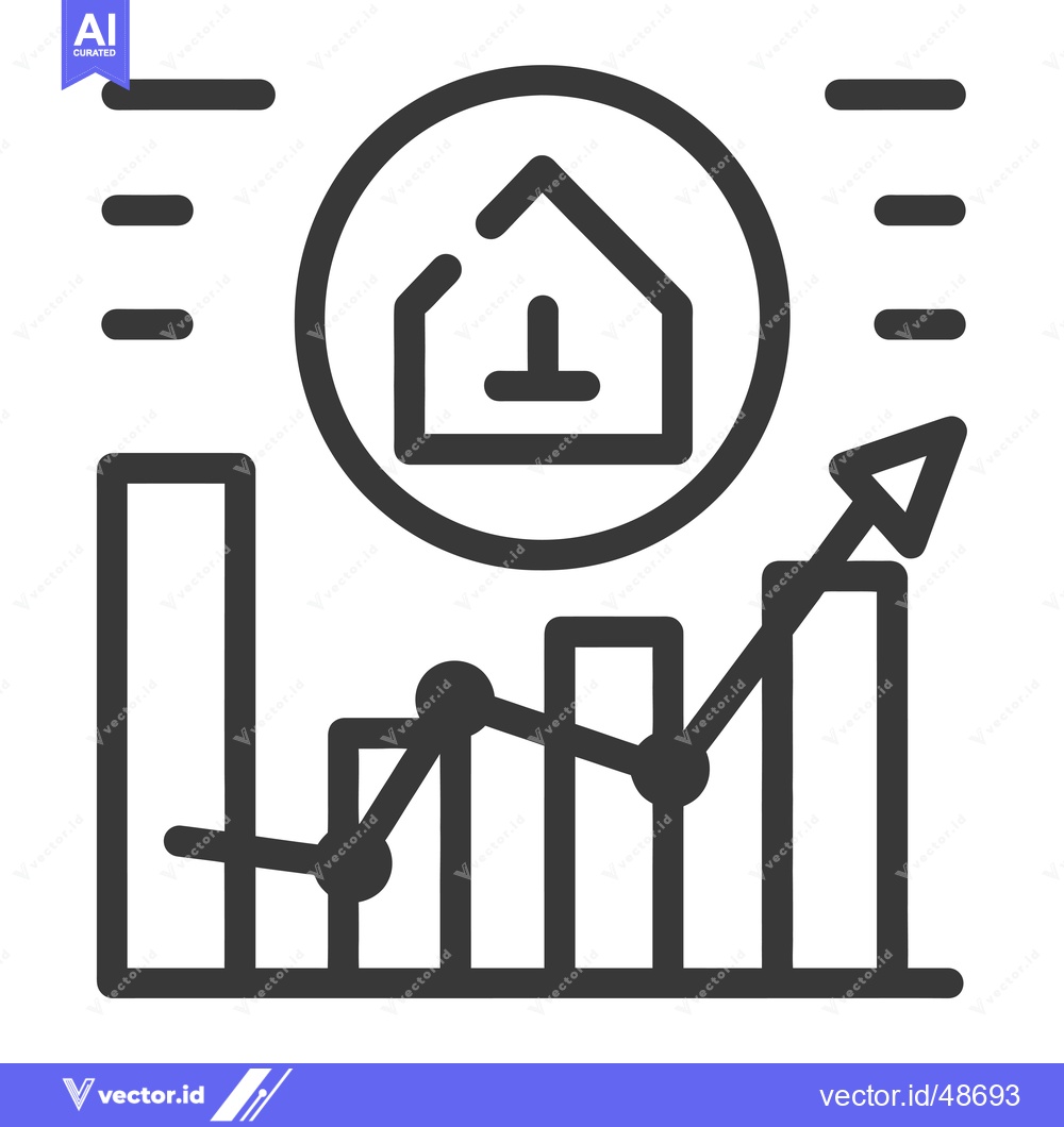 Premium Vector dari House Icon Inside Circle Above a Bar Graph Showing Growth