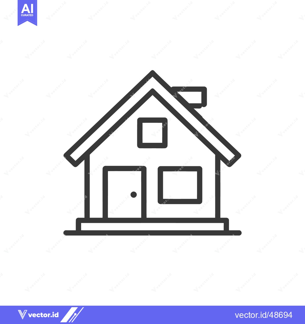 Premium Vector of Minimalist House Icon with Chimney, Door, and Window in Black Outline