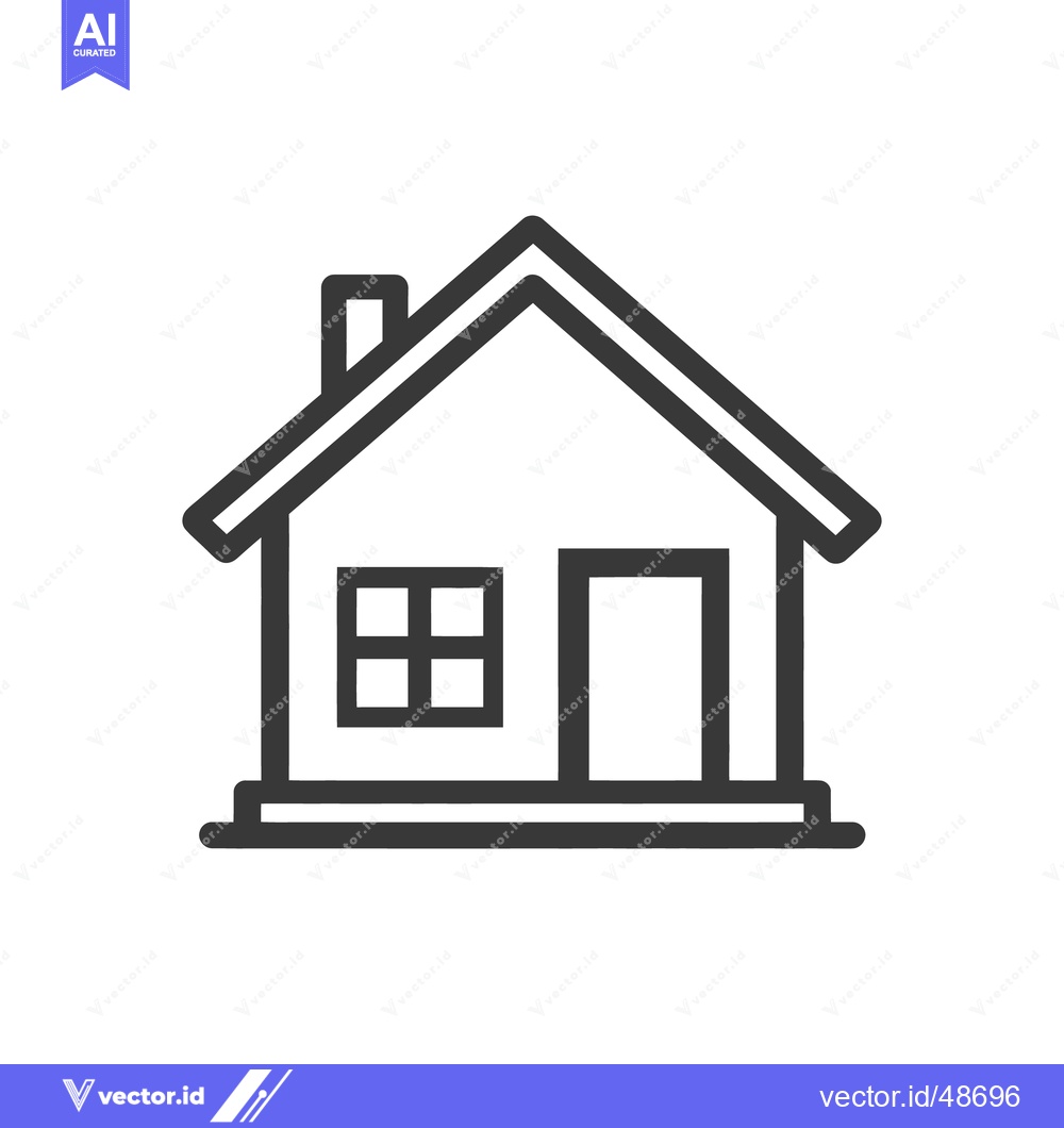 Premium Vector of Simple House Icon with Chimney, Door, and Window in Black Outline