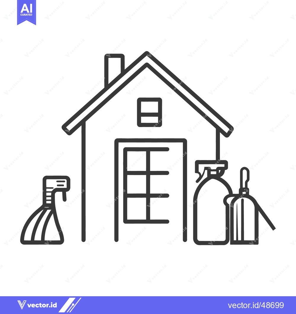 Premium Vector dari A simple house icon featuring cleaning supplies outside its entrance