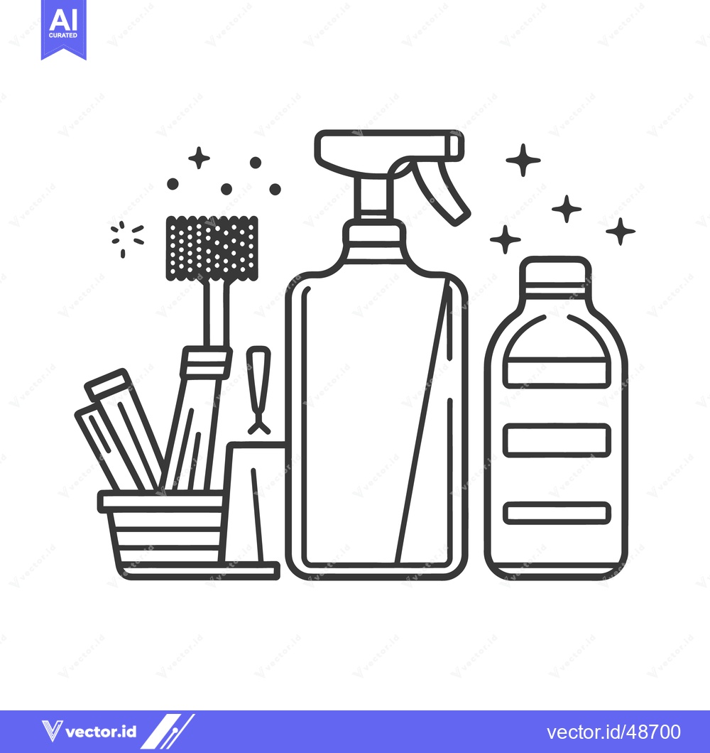 Premium Vector of A line art illustration of cleaning supplies and products