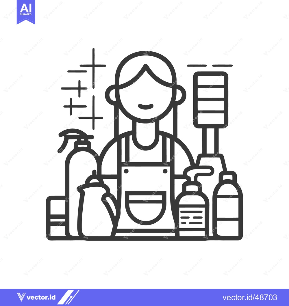 Premium Vector dari A smiling female cleaner surrounded by cleaning supplies and equipment