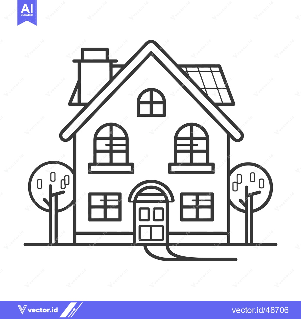 Premium Vector of Simple illustration of a house with trees and solar panels