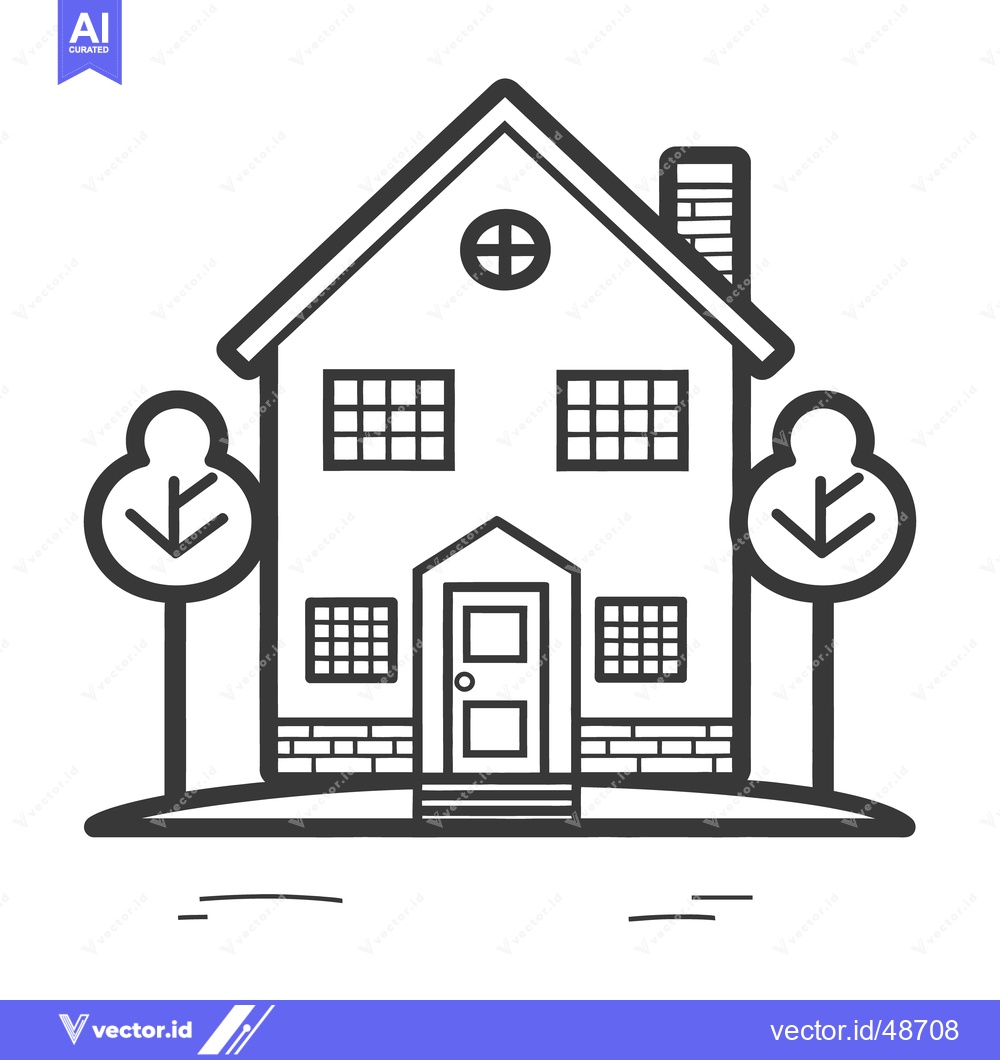 Premium Vector dari A Simple Black and White House Design with Trees Nearby