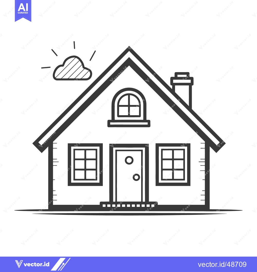 Premium Vector of A simple drawing of a house with a chimney and clouds