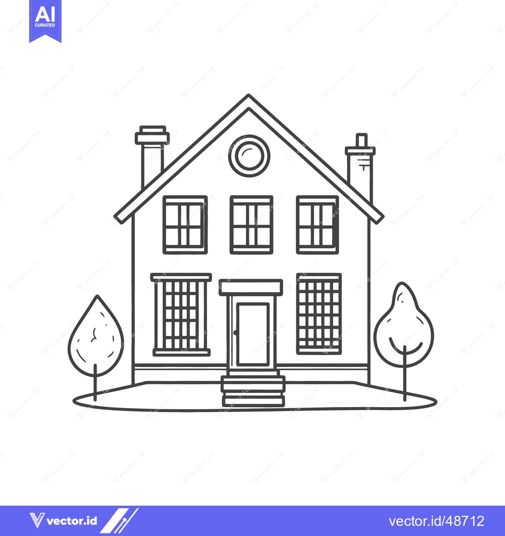Premium Vector of A two story house with trees and multiple windows and a door