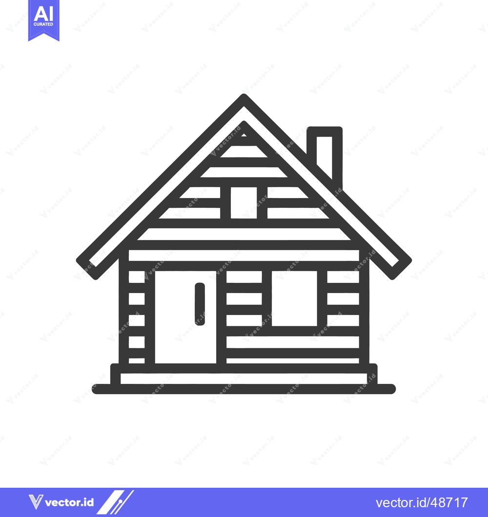 Premium Vector of Minimalist Log Cabin Icon with Chimney and Window Detail