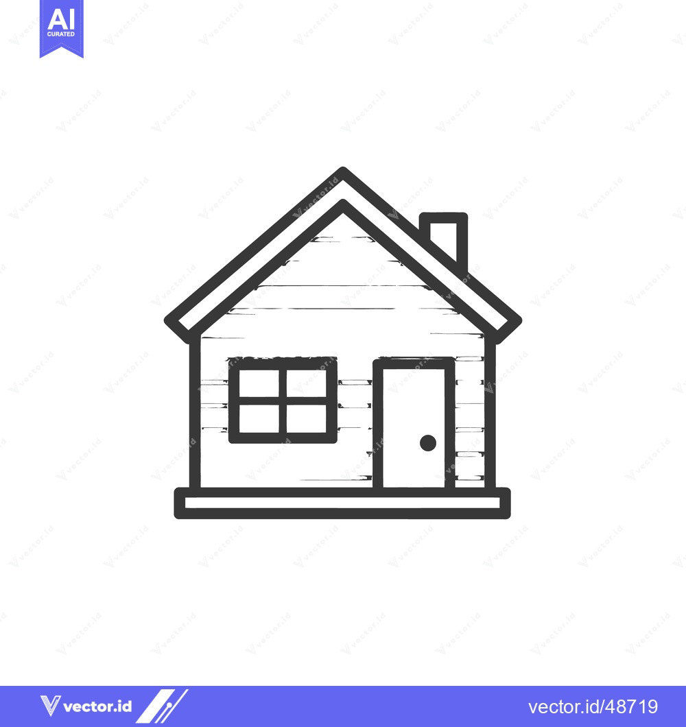 Premium Vector of Simple House Icon with Textured Lines and Chimney Detail