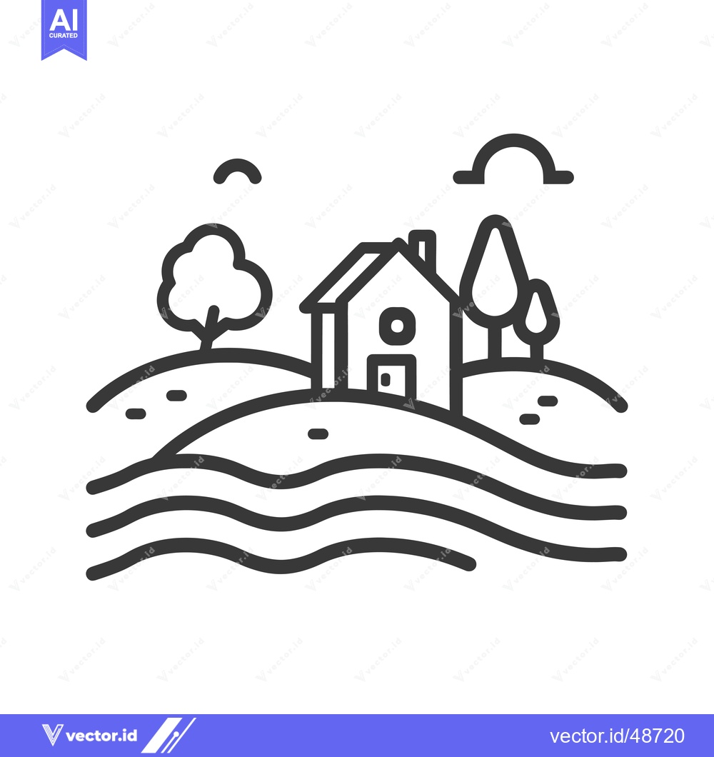 Premium Vector dari House with a tree and rolling hills in a minimalistic line art style