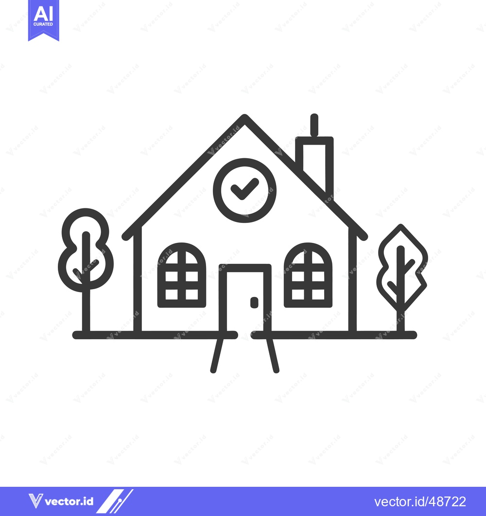 Premium Vector dari House with Checkmark Icon and Trees