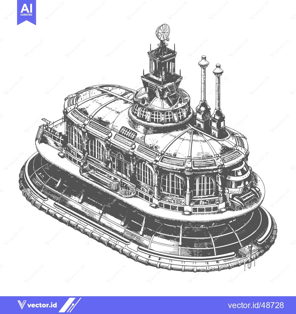Premium Vector dari A futuristic hovercraft building design floats gracefully