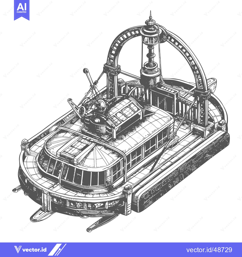 Premium Vector of A Detailed Drawing Of A Futuristic Steamboat Vessel