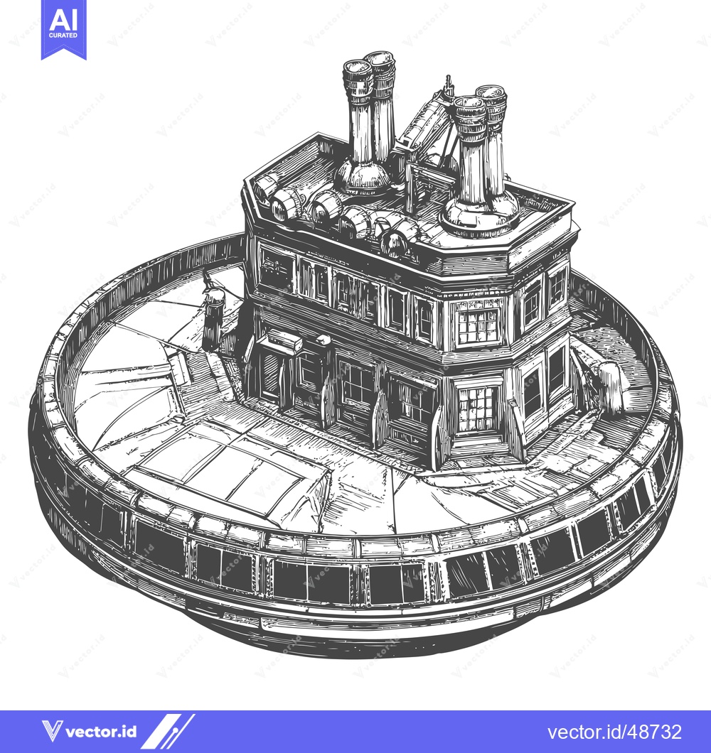 Premium Vector of A brewery building sits atop a circular platform