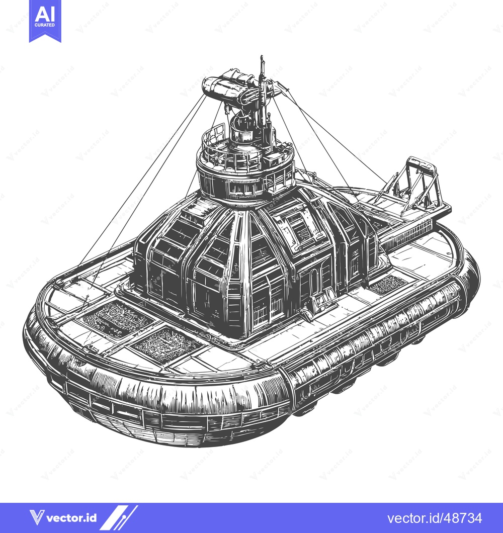 Premium Vector of A detailed drawing of a futuristic hovercraft vessel