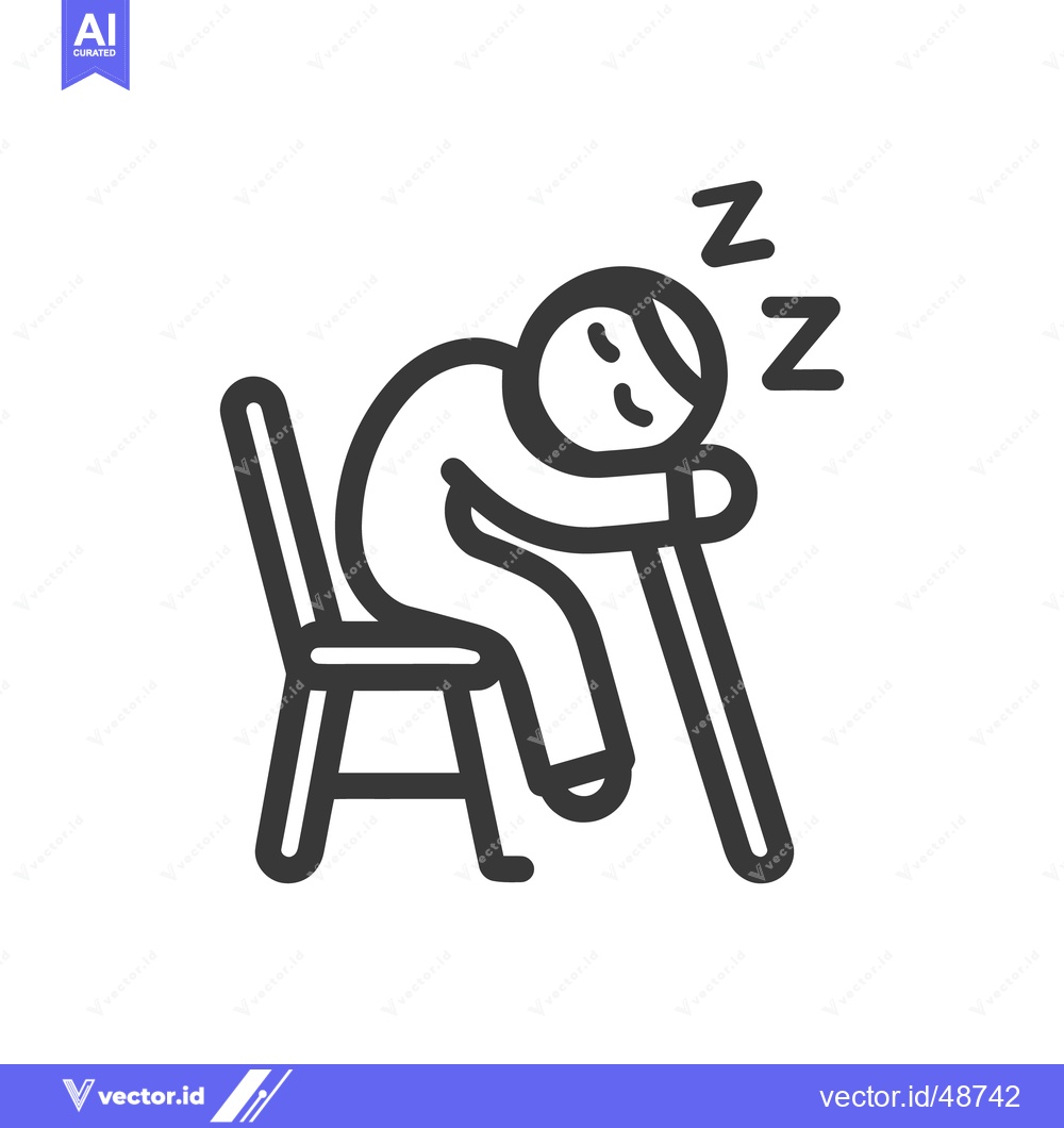 Premium Vector dari Exhausted Figure Sleeping on Chair with Zzz Icon, Line Art