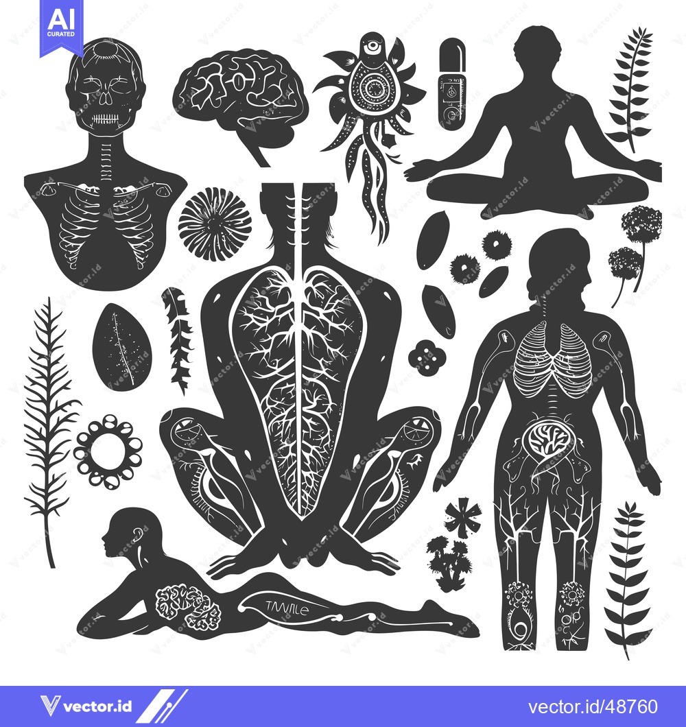 Premium Vector of Human Anatomy and Body Systems with Various Floral Elements