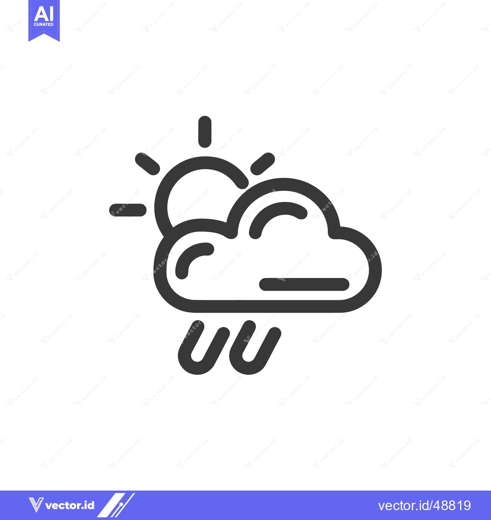 Premium Vector dari Weather Icon: Sun Behind Cloud with Rain, Minimalist Design