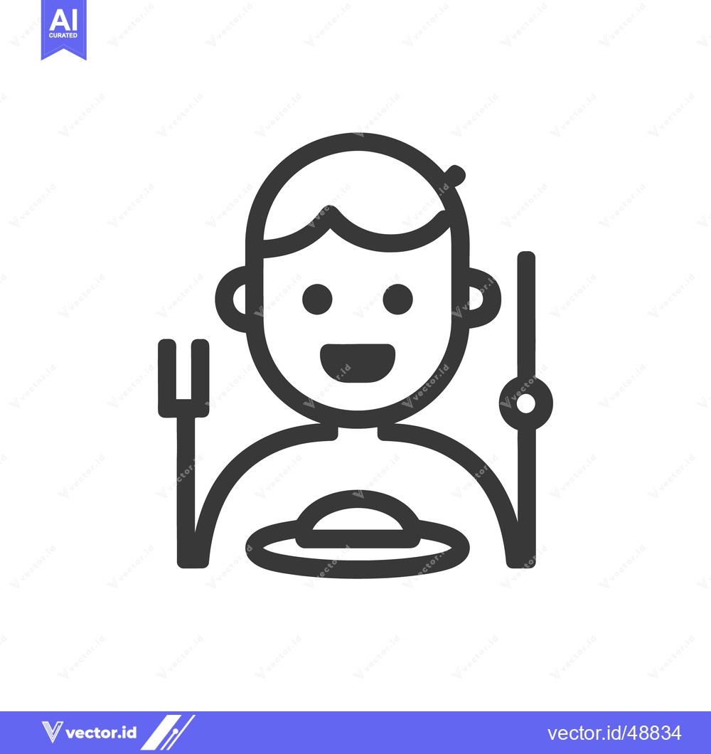 Premium Vector of Smiling person with food utensils ready to eat a meal