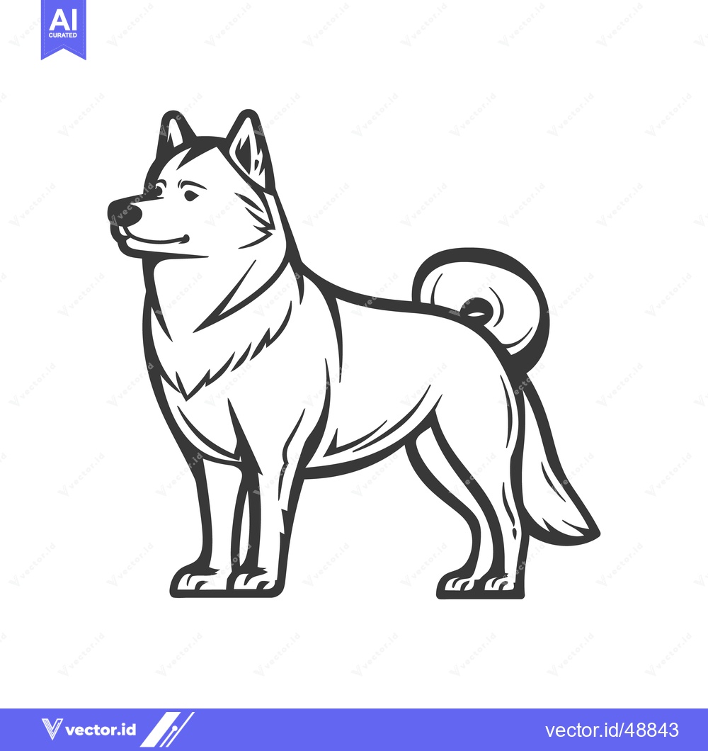 Premium Vector dari A stylized black and white standing dog illustration on white backgrou