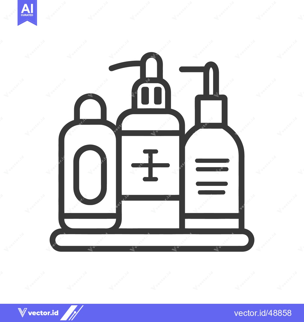 Premium Vector of Three different bottles lined up on a simple shelf display