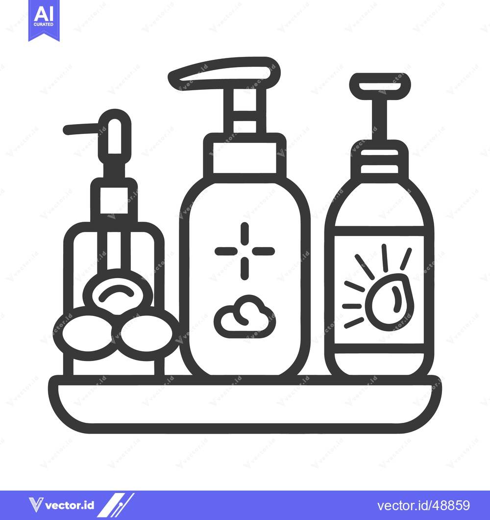 Premium Vector dari Three bottles of different soap dispensers on a tray