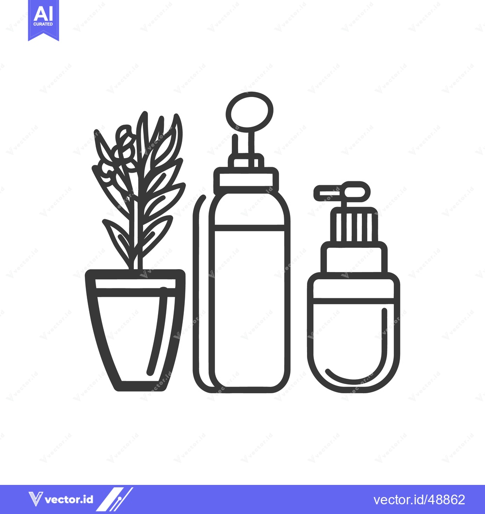 Premium Vector of A potted plant with beauty products and cosmetic dispensers