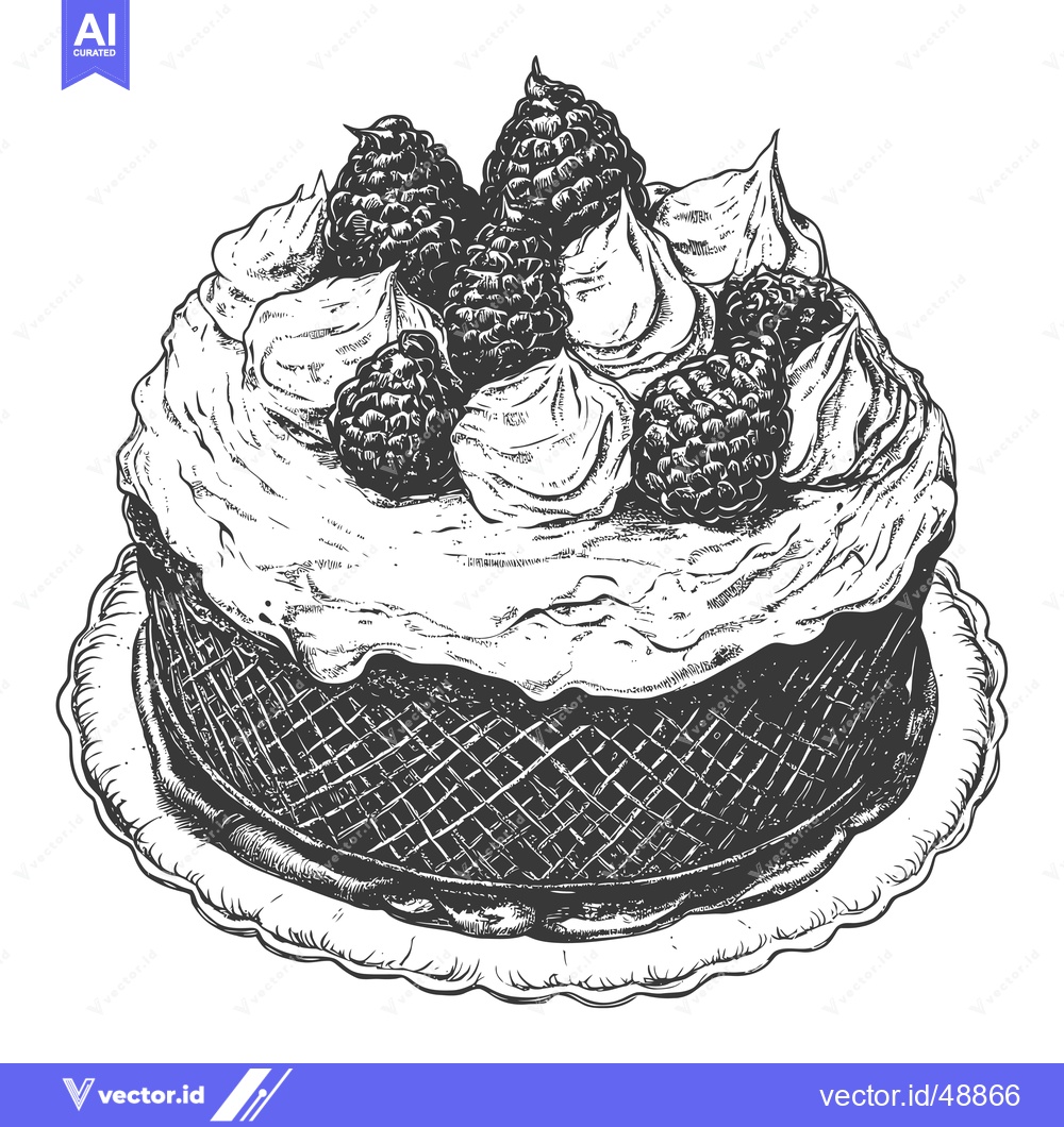 Premium Vector of Delicious Blackberry Cake With Creamy Frosting Decoration