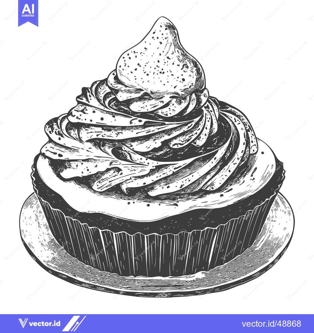 Premium Vector of Delicious Swirled Cupcake On A Plate A Sweet Treat