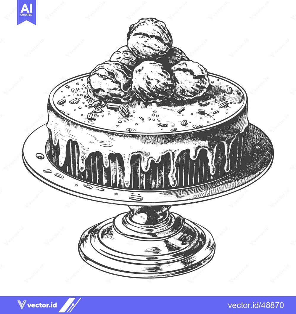 Premium Vector of Delicious Ice Cream Cake on Elegant Stand