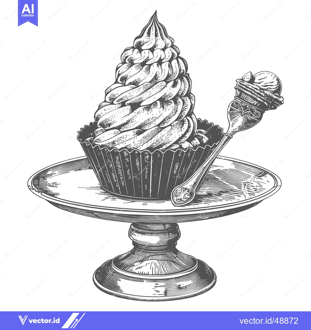 Premium Vector of Elegant Cupcake Displayed on Ornate Cake Stand