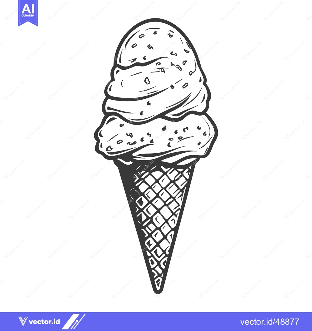 Premium Vector dari Detailed black and white sketch of an ice cream cone