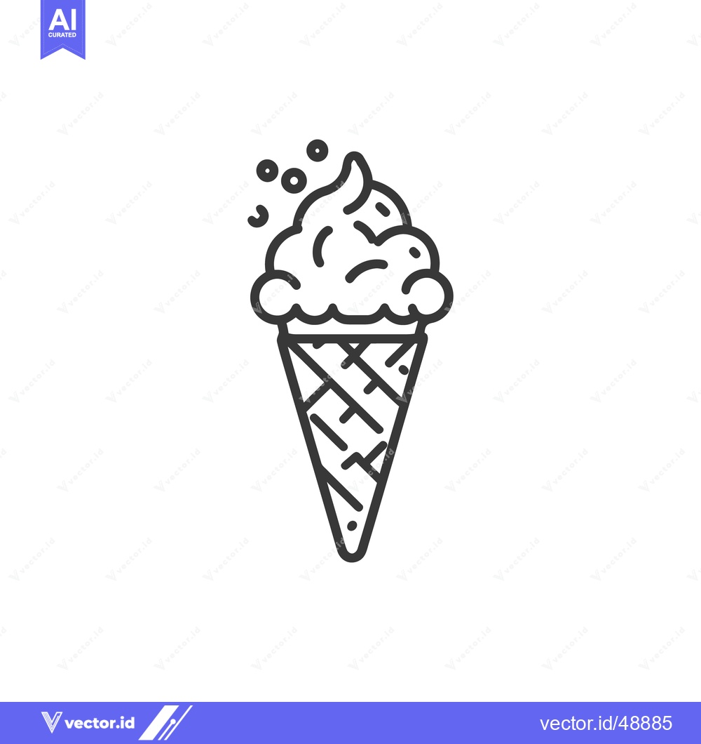 Premium Vector of Minimalist Ice Cream Cone Icon with Waffle Pattern and Sprinkles