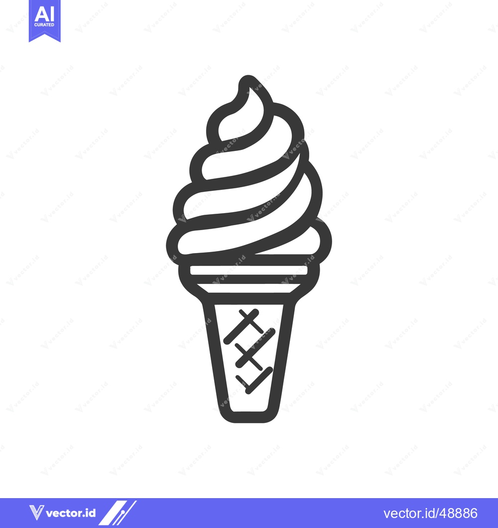 Premium Vector of Minimalist Ice Cream Cone Icon with Swirl and Waffle Pattern