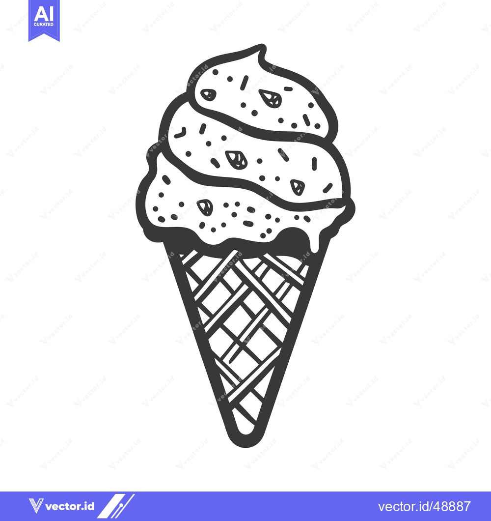 Premium Vector dari A simple black and white drawing of ice cream in a cone
