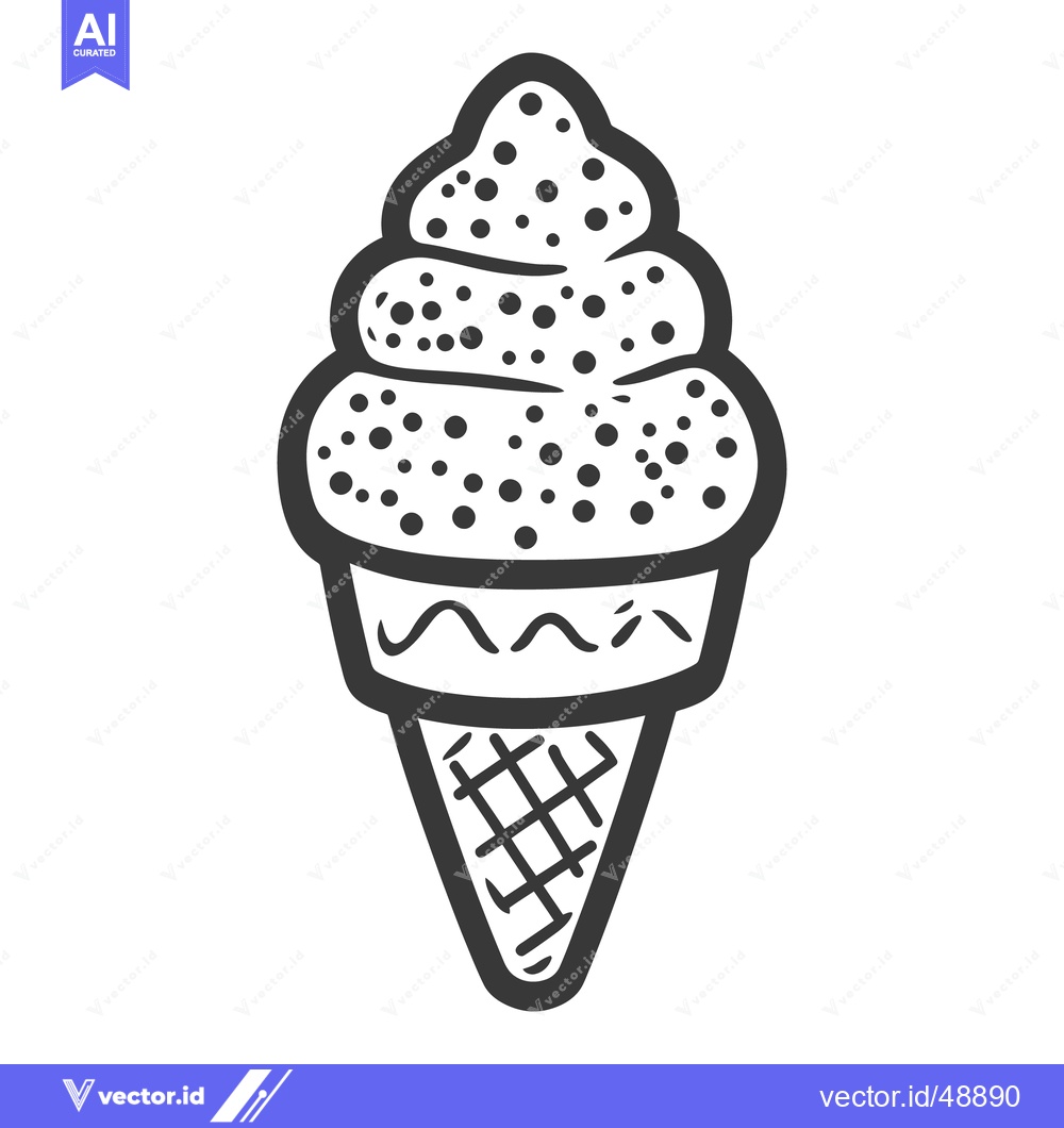 Premium Vector dari Simple black and white illustration of a sweet ice cream cone