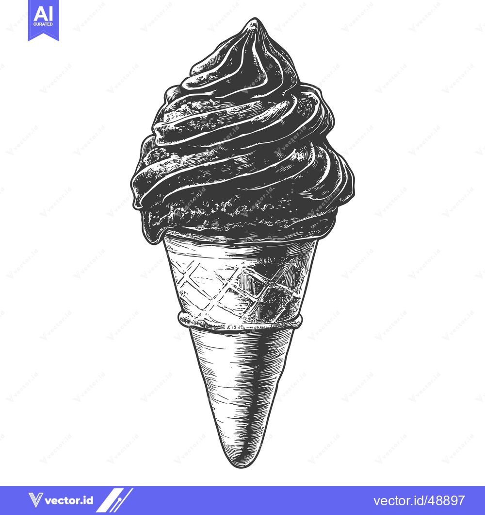Premium Vector dari A Detailed Drawing Of A Chocolate Ice Cream Cone