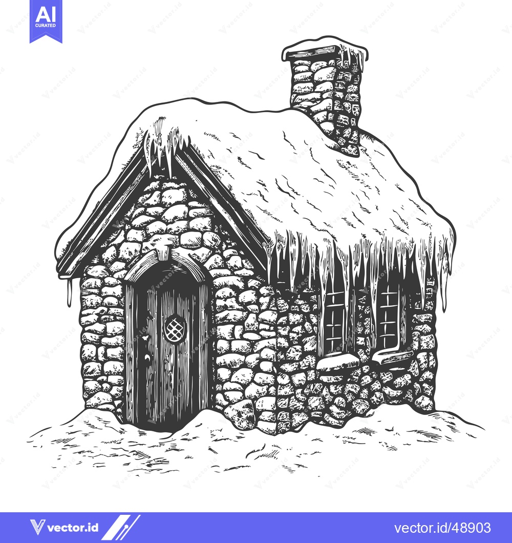 Premium Vector of Stone Cottage Covered in Winter Snow